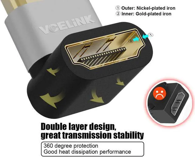 Alt view image 4 of 7 - VCELINK 8K@60Hz HDMI Right Angle Adapter, 90 Degree and 270 Degree HDMI Adapter Male to Female, HDMI 2.1 Cable Adapter with 4K@120Hz, HDR, eARC for for HDTV Switch Laptop PS4 PS5 Xbox, 2-Pack