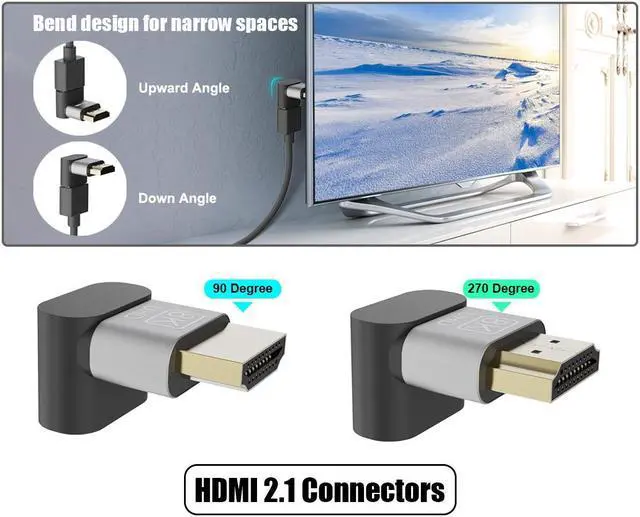 Alt view image 2 of 7 - VCELINK 8K@60Hz HDMI Right Angle Adapter, 90 Degree and 270 Degree HDMI Adapter Male to Female, HDMI 2.1 Cable Adapter with 4K@120Hz, HDR, eARC for for HDTV Switch Laptop PS4 PS5 Xbox, 2-Pack