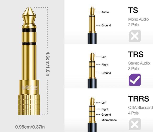 Alt view image 4 of 7 - VCELINK 6.35mm (1/4 inch) Male to 3.5mm (1/8 inch) Female Stereo Audio Jack Adapter for Aux Cable, Guitar Amplifier, Headphone, 2 Pack