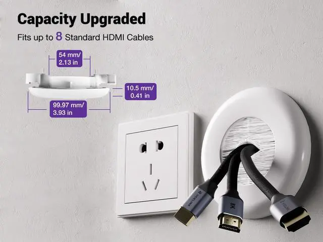 Alt view image 5 of 7 - VCELINK Brush in Wall Cable Management Kit for Wall Mounted TV, Cord Hider for Low Voltage Cables Pass Through, Includes Hole Saw Drill Attachment and Mounting Brackets for Easy Install, White, 2-Pack