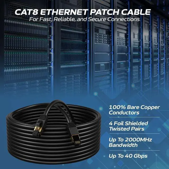 Alt view image 2 of 6 - Cables Direct Online Cat8 Black 10FT Ethernet Patch Cable 40Gbps 2000MHz SFTP 26AWG Shielded Copper RJ45