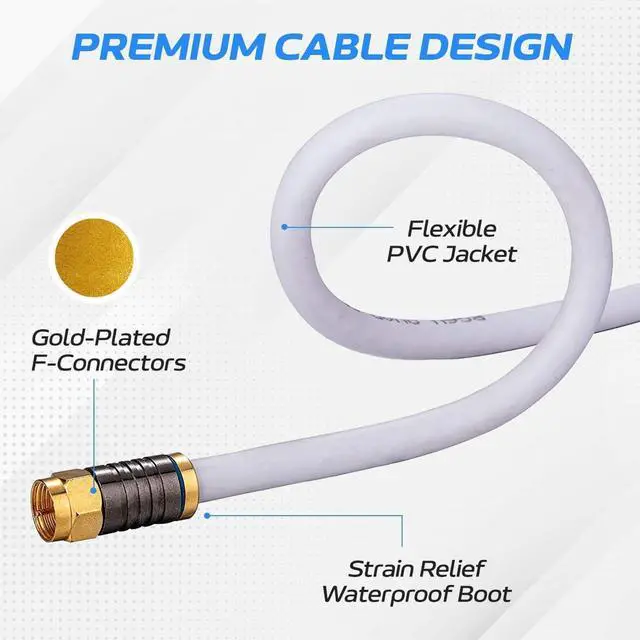 Alt view image 2 of 4 - Cables Direct Online 25ft White Quad Shield RG6 Coaxial Cable, F-Type and BNC Extension Cord for Satellite Dish, Cable TV, Antenna  3GHz Digital HD Coax Wire with Weatherproof Connectors