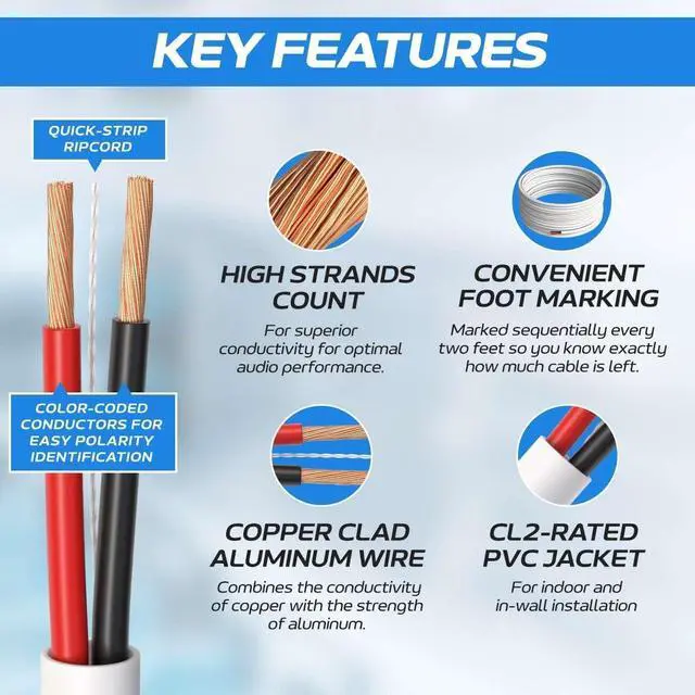 Alt view image 3 of 7 - Cables Direct Online 250 feet Speaker Wire 14 Gauge CL2 Rated Indoor Low Voltage Copper Clad Aluminum (CCA) 4 Conductors Cable with Easy Pull Box  Perfect for in-Wall Installation  14/4