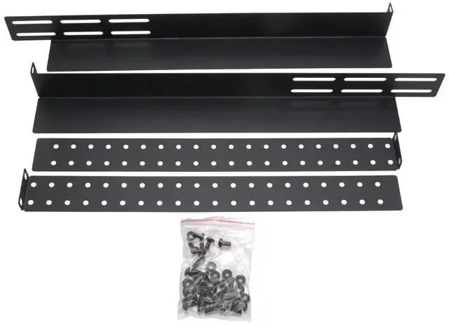 Main image of 1U Adjustable Server Rack Shelf Rails  16.14 Deep Metal Mount Brackets for 19 Network Racks, Lightweight Equipment, DJ Gear, Routers, Switches  Black  Includes 10/32 Screws