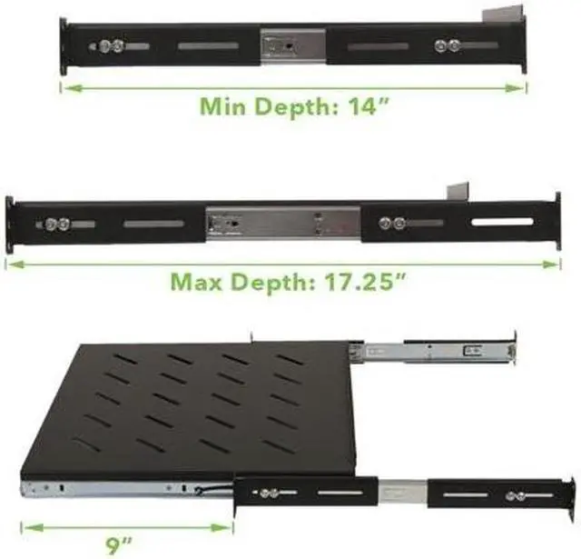 Alt view image 5 of 7 - Cables Direct Online Server Shelf 1U 19" Rack Mount  Adjustable 14" to 17" for 4-Post Rack, Durable & Space-Saving Design