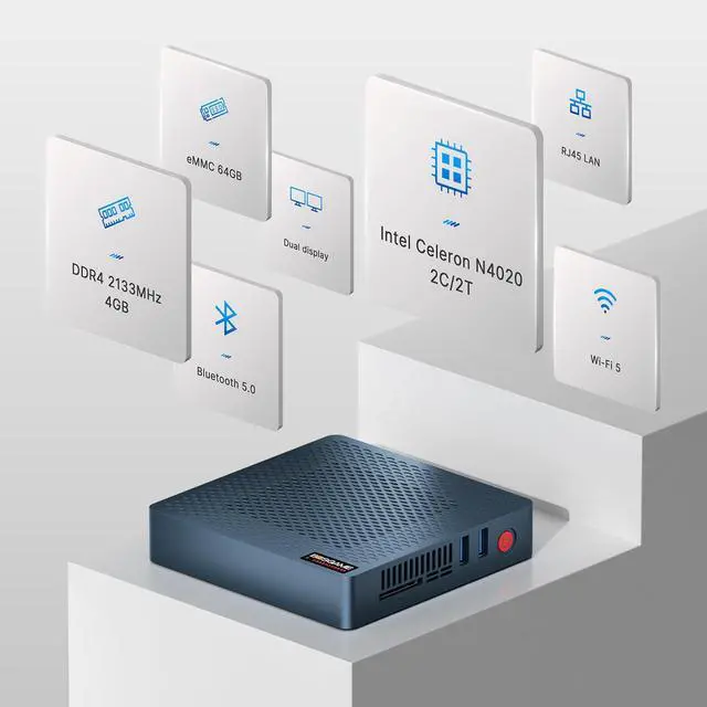 Alt view image 3 of 7 - BOSGAME Fanless Mini PC,Intel Celeron N4020 4GB DDR4 RAM 64GB eMMC,Windows 10 Pro,Support HDMI&VGA,2.4/5G WiFi,BT5.0,Gigabit Ethernet for Business, Home