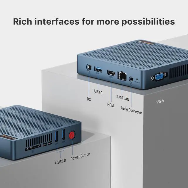 Alt view image 4 of 7 - BOSGAME Fanless Mini PC,Intel Celeron N4020 4GB DDR4 RAM 64GB eMMC,Windows 10 Pro,Support HDMI&VGA,2.4/5G WiFi,BT5.0,Gigabit Ethernet for Business, Home