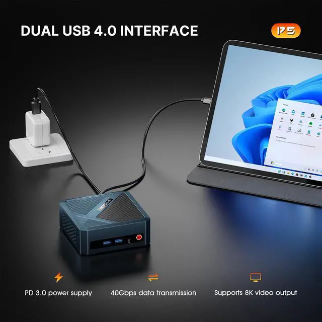 Alt view image 4 of 7 - BOSGAME P5 Gaming Mini PC,AMD Ryzen 5 6600H(6C/12T,UP to 4.5GHZ),Mini Computers 24GB DDR5 RAM 512GB M.2 NVMe SSD,Micro PC Support Dual USB4/Quad Display/WiFi 6E/BT5.2/8K UHD/Gaming/Office