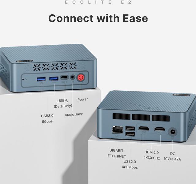 Alt view image 4 of 7 - BOSGAME E2 Mini PC AMD Ryzen 5 3550H, 16GB DDR4 RAM 512GB SSD, Radeon Vega 8 Graphics (1.2GHz), Mini Desktop Computer Support 4K Dual HDMI Display/WiFi5/BT5/Gigabit Ethernet