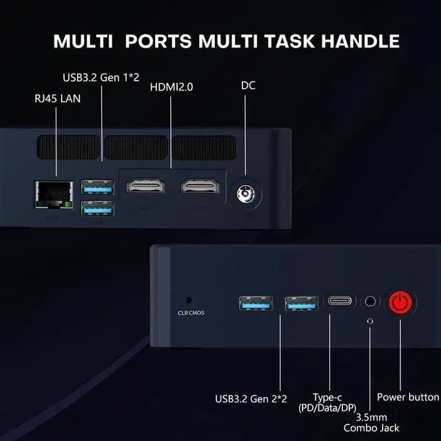 Alt view image 5 of 7 - BOSGAME B100 Mini PC Intel 12th Gen N100 Preinstalled Ubuntu Linux 22.04, 16GB DDR4 RAM 512GB PCIe x1 SSD Linux Server Computers, 4K Triple Display/USB3.2/WiFi 5/2.5GbE