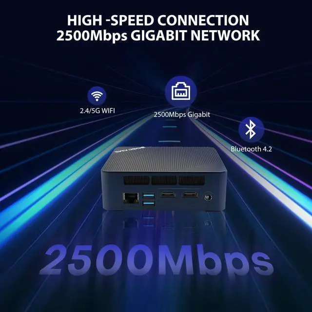 Alt view image 6 of 7 - BOSGAME B100 Mini PC Intel 12th Gen N100 Preinstalled Ubuntu Linux 22.04, 16GB DDR4 RAM 512GB PCIe x1 SSD Linux Server Computers, 4K Triple Display/USB3.2/WiFi 5/2.5GbE