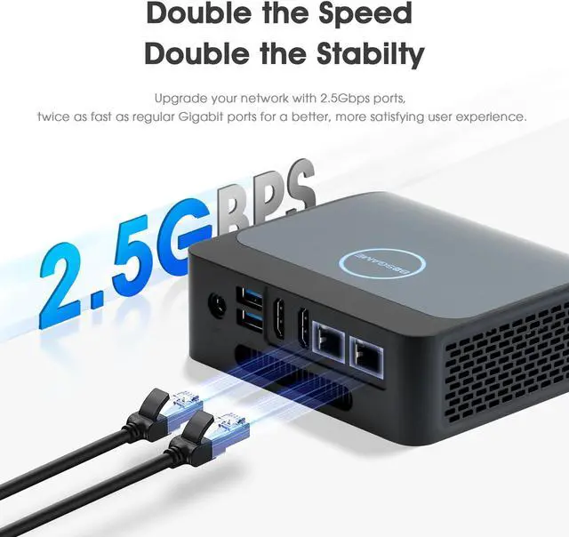 Alt view image 7 of 7 - BOSGAME E1 Mini PC Dual LAN 2.5GbE, Intel 12th Gen N100 16GB DDR4 512GB SSD, Mini Server Desktop Computer Preinstalled Ubuntu 22.04/2xHDMI+USB-C/4K Triple Display/Home Server