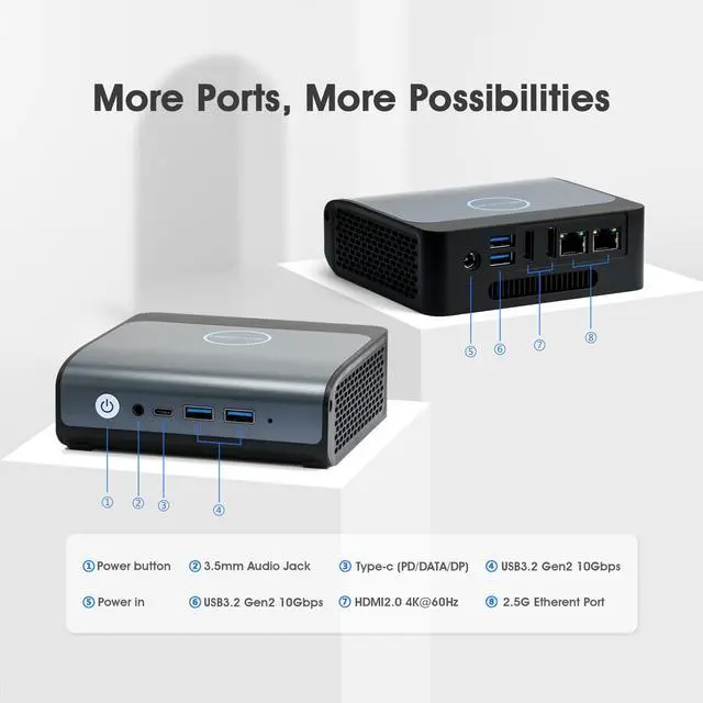 Alt view image 6 of 7 - BOSGAME E1 Mini PC Dual LAN 2.5GbE, Intel 12th Gen N100 16GB DDR4 512GB SSD, Mini Server Desktop Computer Preinstalled Ubuntu 22.04/2xHDMI+USB-C/4K Triple Display/Home Server