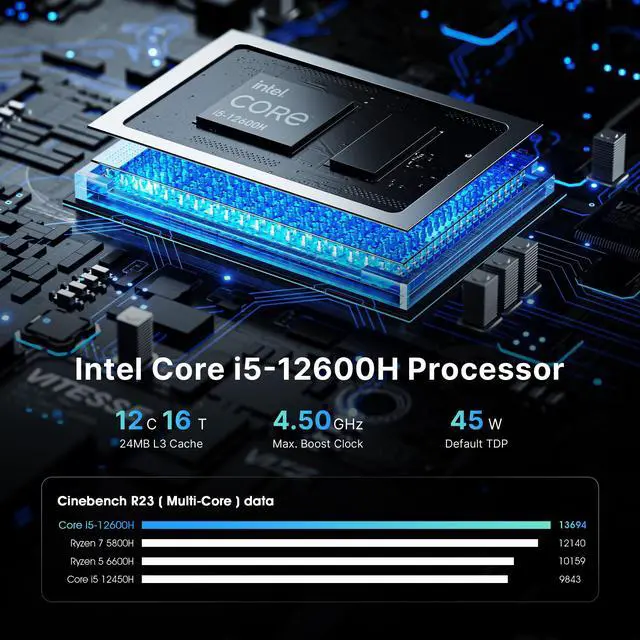 Alt view image 3 of 7 - BOSGAME P2 Pro Mini PC, Intel Core i9 12900H(14C/20T,Turbo 4.7GHz), 32GB DDR5 RAM 1TB PCIe 3.0 SSD, Windows 11 Pro/Dual 2.5GbE/4x USB3.2/HDMI/DP/Thunderbolt 4
