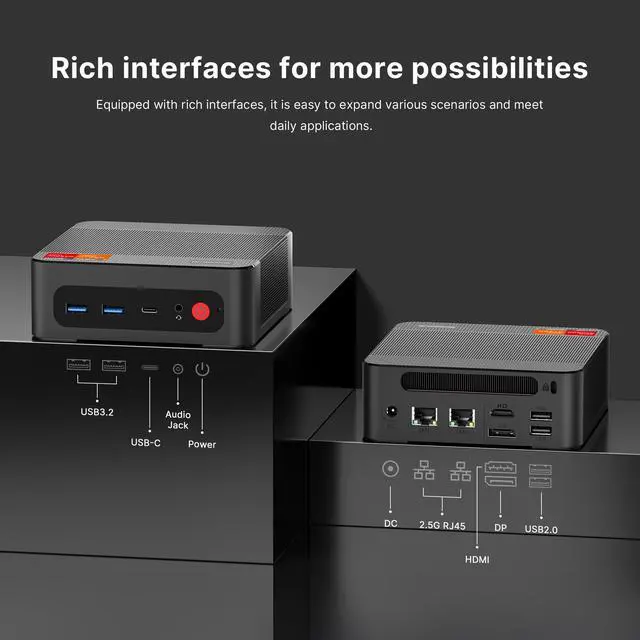 Alt view image 7 of 7 - BOSGAME P4 Ultra Mini PC, Ryzen 7 7730U (8C/16T, up to 4.5GHz), 16GB DDR4 1TB SSD, 2*2.5G LAN, Wi-Fi 6E, BT5.2, 4K Triple Display HDMI+DP+Type-C
