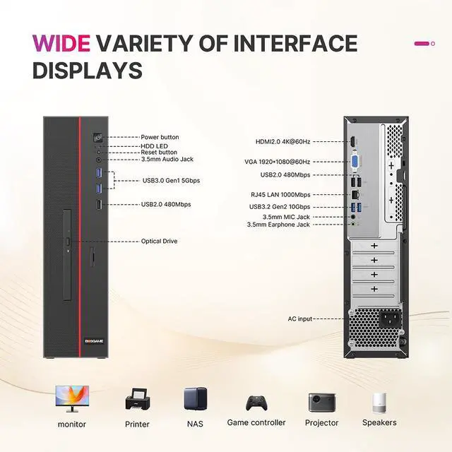 Alt view image 5 of 7 - BOSGAME VX40 Desktop PC, Intel Core i5-12450H 4.4GHz, 8G DDR4 3200MHz(Up to 64GB), 1T NVMe SSD(Up to 2TB), Windows 11, HDMI+VGA Dual Display, WiFi 6, BT 5.2