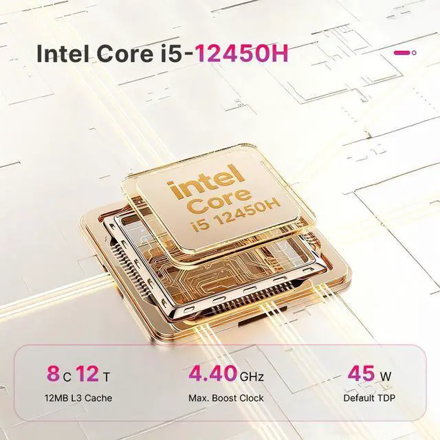 Alt view image 2 of 7 - BOSGAME VX40 Desktop PC, Intel Core i5-12450H 4.4GHz, 8G DDR4 3200MHz(Up to 64GB), 1T NVMe SSD(Up to 2TB), Windows 11, HDMI+VGA Dual Display, WiFi 6, BT 5.2