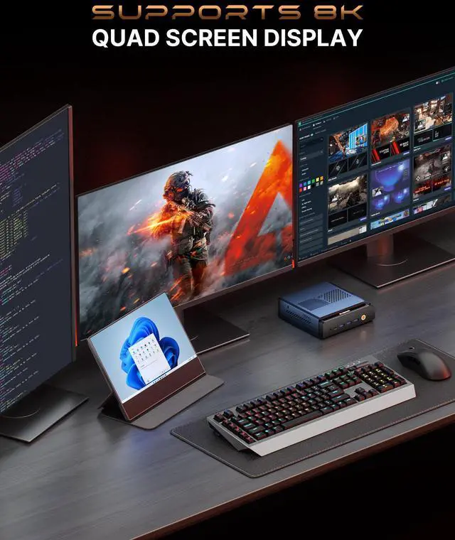 Alt view image 7 of 7 - BOSGAME M6 Mini PC, AMD Ryzen AI 9 HX 370 , 32GB DDR5 5600MHz 1TB PCIe4.0 SSD, 2*2.5G LAN, USB4, OCulink, Quad 8K Display, WiFi 6E & BT 5.2