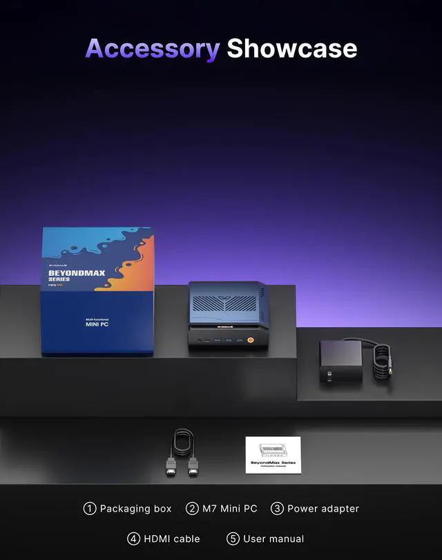 Alt view image 7 of 7 - BOSGAME M7 Mini PC, Intel Core Ultra 9 285H (16C/16T, Up to 5.4GHz), 32GB DDR5 5600MHz 1TB PCIe4.0 SSD, OCulink, Dual 2.5G LAN, Thunderbolt 4, Quad 8K Display, WiFi 6, BT 5.2
