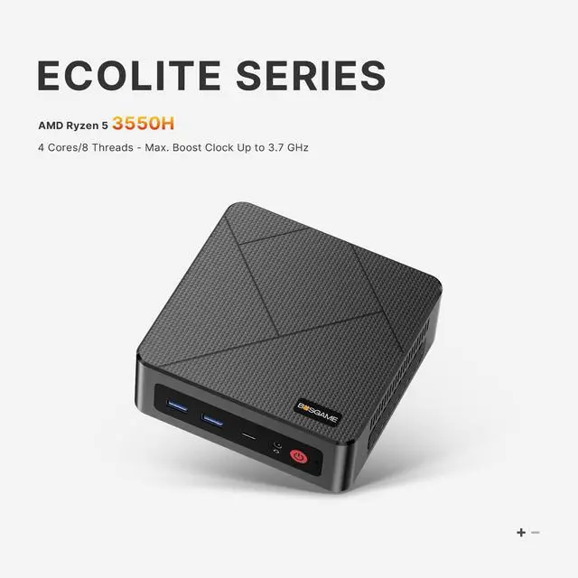 Alt view image 2 of 7 - BOSGAME E4 Mini PC, AMD Ryzen 5 3550H(up to 3.7GHz), 16GB DDR4 RAM 512GB NVMe SSD Mini Computers, 4K Triple Display HDMI, Type-C, DP, Dual RJ45 LAN, Wi-Fi 5, BT 5.0