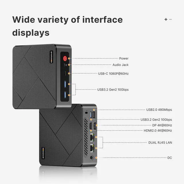 Alt view image 4 of 7 - BOSGAME E4 Mini PC, AMD Ryzen 5 3550H(up to 3.7GHz), 16GB DDR4 RAM 512GB NVMe SSD Mini Computers, 4K Triple Display HDMI, Type-C, DP, Dual RJ45 LAN, Wi-Fi 5, BT 5.0