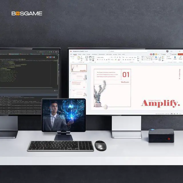 Alt view image 3 of 7 - BOSGAME B100 Mini PC Intel 12th Gen N100 Windows 11 Pro, 16GB DDR4 RAM 512GB PCIe x1 SSD Mini Desktop Computers, 4K Triple Display by Dual HDMI+Type-C for Home, Office