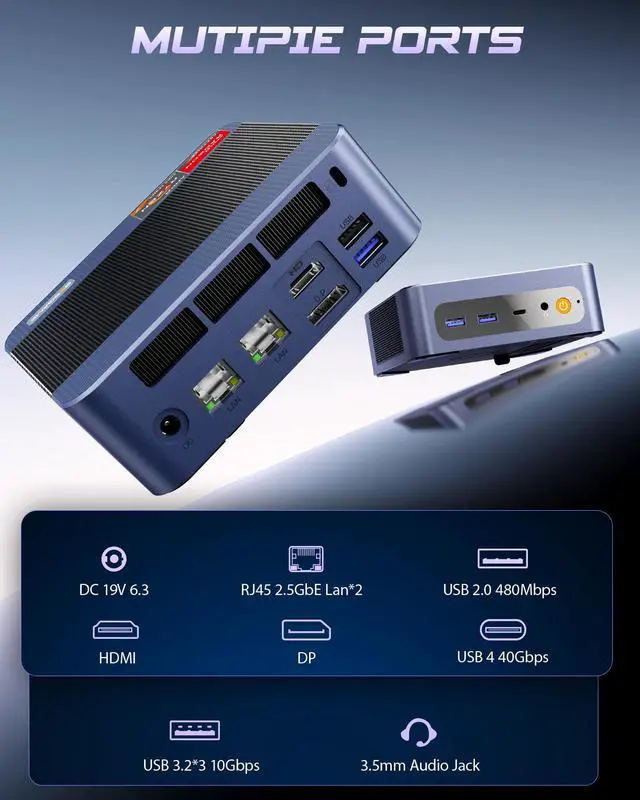 Alt view image 3 of 7 - BOSGAME Mini PC P3 Mix, AMD Ryzen 7640HS, 32GB DDR5 RAM, 1TB SSD, 4K Triple Display, USB 4.0, Dual 2.5G LAN & Wi-Fi 6E & BT5.2, Mini Desktop for Home Office