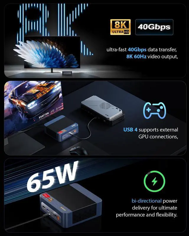 Alt view image 7 of 7 - BOSGAME Mini PC P3 Mix, AMD Ryzen 7640HS, 32GB DDR5 RAM, 1TB SSD, 4K Triple Display, USB 4.0, Dual 2.5G LAN & Wi-Fi 6E & BT5.2, Mini Desktop for Home Office
