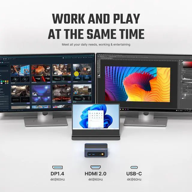 Alt view image 6 of 7 - BOSGAME E6 ECO Mini PC, Intel Core 3 304 Processor (up to 4.3GHz), 12GB LPDDR5X 512GB SSD, Dual Gigabit Ethernet, Wi-Fi 7, Triple 4K Display