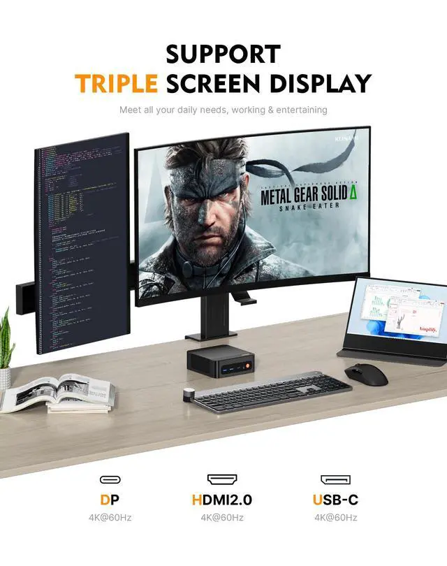 Alt view image 6 of 7 - BOSGAME P6 Neo Mini PC, Ryzen 7 6800H, 24GB LPDDR5X 1TB SSD, Win 11 Pro, Triple 4K, WiFi 6E, Dual LAN