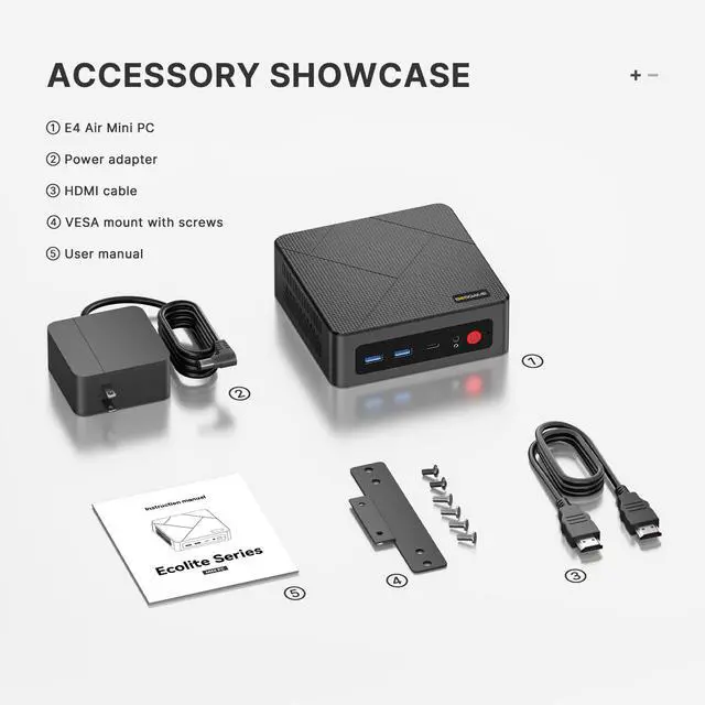 Alt view image 7 of 7 - BOSGAME E4 Air Mini PC, AMD Ryzen 5 3500U up to 3.7GHz, 8GB DDR4 (up to 32GB),256GB SSD, Dual Gigabit LAN, Triple 4K Display, WiFi 5 & BT 5.0