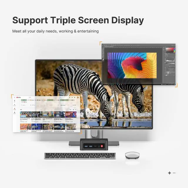 Alt view image 6 of 7 - BOSGAME E4 Air Mini PC, AMD Ryzen 5 3500U up to 3.7GHz, 8GB DDR4 (up to 32GB),256GB SSD, Dual Gigabit LAN, Triple 4K Display, WiFi 5 & BT 5.0