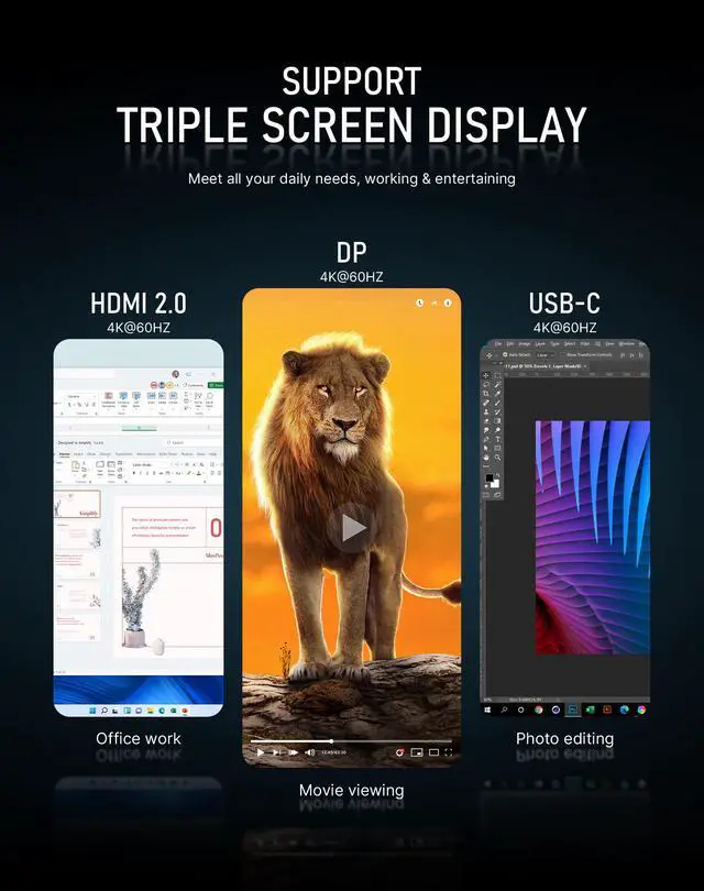 Alt view image 7 of 7 - BOSGAME E5 Plus+ Mini PC AMD Ryzen 3 5400U (4C/8T up to 4GHz) 8GB DDR4 256GB SSD Dual 2.5G LAN WiFi 5 Triple 4K Display