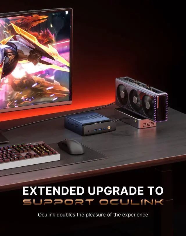 Alt view image 4 of 7 - BOSGAME M6 AI Mini PC AMD Ryzen AI 9 HX370(12C/24T, up to 5.1GHz) 32GB DDR5 1TB PCIe4.0 SSD, OCuLink|USB4(8K@60Hz)|HDMI|DP Four Outputs, 2xRJ45 2.5G, Wi-Fi 6E, AMD Radeon 890M Graphics Mini Computer