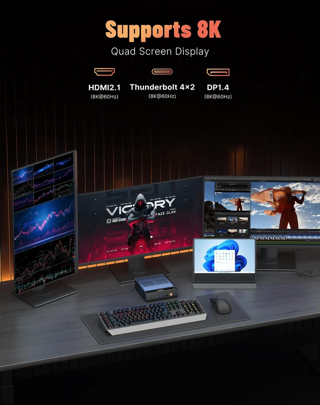 Alt view image 5 of 7 - BOSGAME VTI-490 Mini Computer Intek Core Ultra X7 Processor 358H(up to 4.8GHz), 64GB RAM 1TB SSD, 8K Triple Display, OCuLink, Wi-Fi 7, BT5.4