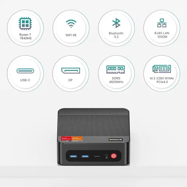 Alt view image 2 of 7 - BOSGAME P3 Plus Mini PC, AMD Ryzen 7 7840HS, 16GB DDR5 1TB SSD, 2*RJ45 LAN, USB Type-C Full Function, Triple 4K Display, WiFi 6E & BT 5.2