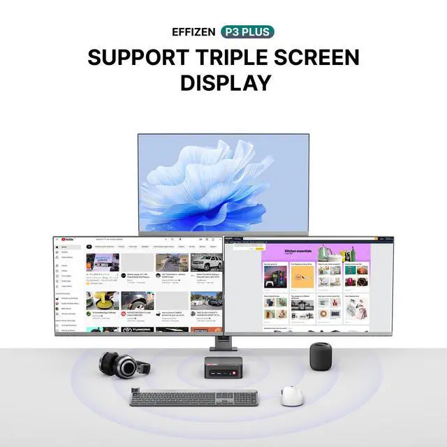 Alt view image 6 of 7 - BOSGAME P3 Plus Mini PC, AMD Ryzen 7 7840HS, 16GB DDR5 1TB SSD, 2*RJ45 LAN, USB Type-C Full Function, Triple 4K Display, WiFi 6E & BT 5.2