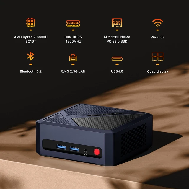 Alt view image 3 of 7 - BOSGAME P5 Pro Mini PC AMD Ryzen 7 6800H (8C/16T, up to 4.7GHz) 32GB DDR5 RAM 1TB NVMe SSD, AMD Radeon 680M, Quad 4K@60Hz Outputs via HDMI + USB-C, 2.5G LAN, Wi-Fi 6, Windows 11 Pro Desktop Computer