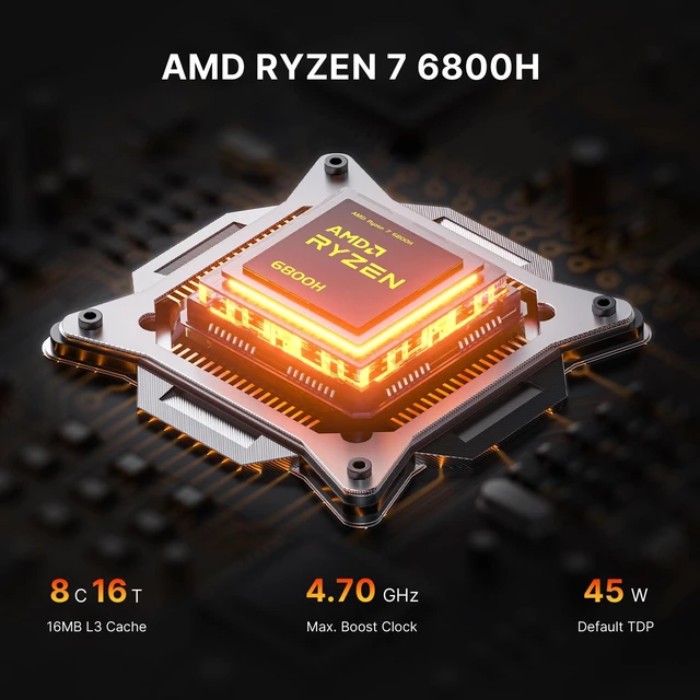 Alt view image 4 of 7 - BOSGAME P5 Pro Mini PC AMD Ryzen 7 6800H (8C/16T, up to 4.7GHz) 32GB DDR5 RAM 1TB NVMe SSD, AMD Radeon 680M, Quad 4K@60Hz Outputs via HDMI + USB-C, 2.5G LAN, Wi-Fi 6, Windows 11 Pro Desktop Computer