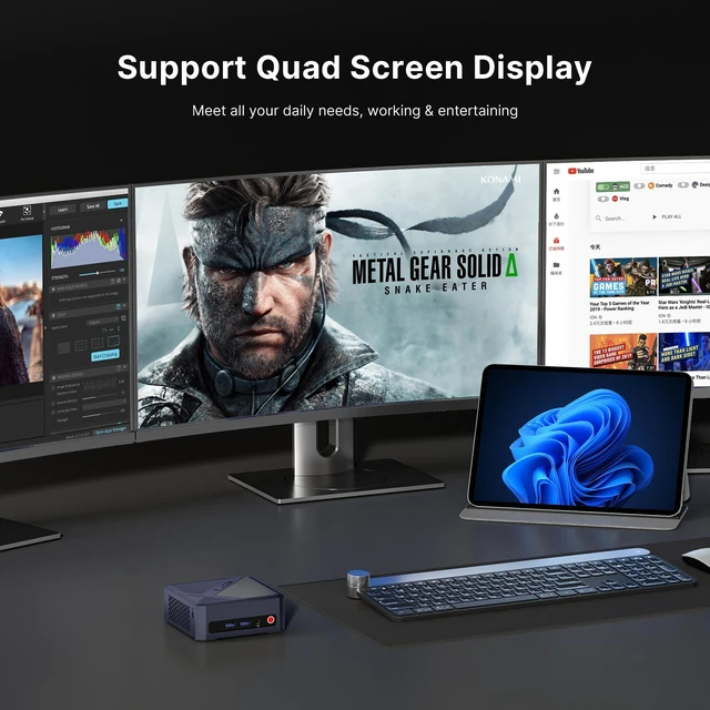 Alt view image 6 of 7 - BOSGAME P5 Pro Mini PC AMD Ryzen 7 6800H (8C/16T, up to 4.7GHz) 32GB DDR5 RAM 1TB NVMe SSD, AMD Radeon 680M, Quad 4K@60Hz Outputs via HDMI + USB-C, 2.5G LAN, Wi-Fi 6, Windows 11 Pro Desktop Computer
