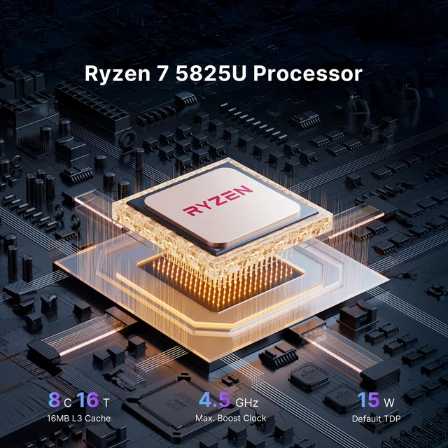 Alt view image 2 of 7 - BOSGAME P4 Plus Mini PC, AMD Ryzen 7 5825U (8C/16T, up to 4.5GHz), 32GB DDR4 (2x16GB), 1TB PCIe 4.0 NVMe SSD, Triple 4K Display, Dual 2.5G LAN, WiFi 6E & BT 5.2, Windows 11