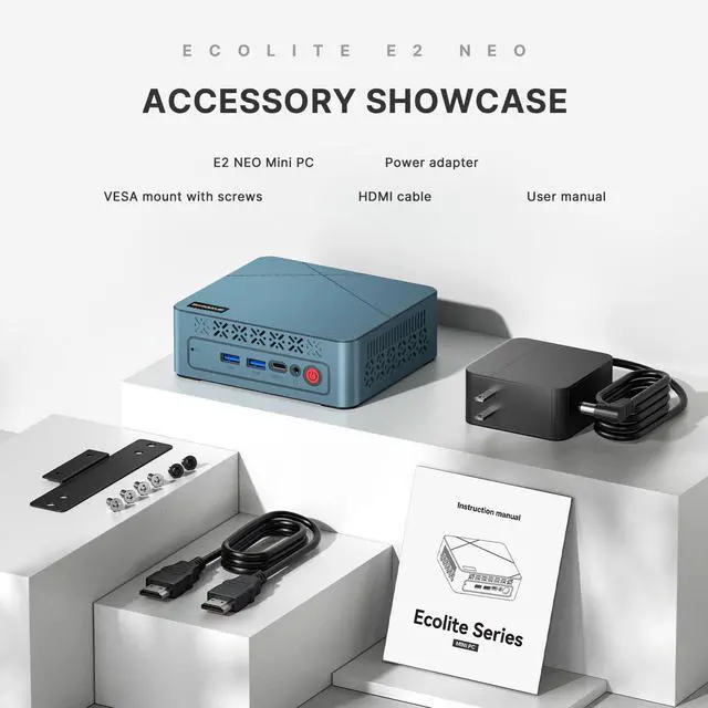 Alt view image 5 of 7 - BOSGAME E2 Neo Mini PC, AMD Ryzen 5 3500U Processor (4C/8T, up to 3.7GHz), 16GB DDR4 2400MHz 512GB PCIe3.0 SSD, 2x HDMI, USB-C, WiFi 5, BT 5.0, Gigabit LAN, Desktop Computer