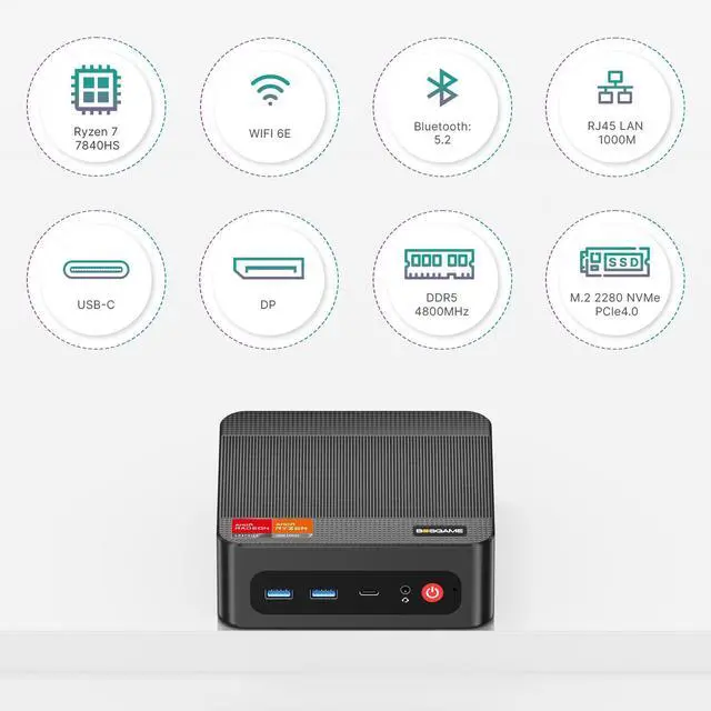 Alt view image 11 of 14 - BOSGAME P3 Plus Mini PC, AMD Ryzen 7 7840HS Processor, 16GB DDR5 1TB PCle SSD, 4K Triple Display, 2*1000M LAN, Wi-Fi 6E, BT5.2