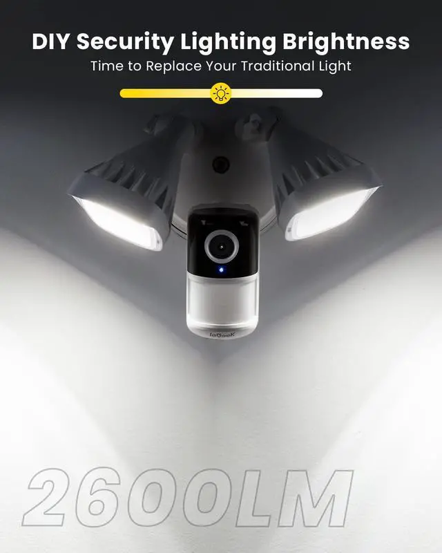 Alt view image 2 of 7 - ieGeek Floodlight Camera, Outdoor Home Security Camera, 2K Wired Flood Light Camera Outdoor with Motion Sensor Cam, 2600 Lumens, Color Night Vision, 110dB Siren, 2 Way Audio, Compatible with Alexa