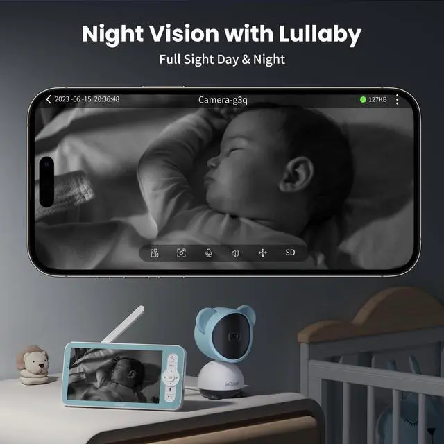 Alt view image 6 of 7 - ieGeek 5'' Baby Monitor, WiFi Smartphone 1080P Baby Camera Via Screen and App Control, Night Vision Video Baby Monitor with Sound& Motion Detection, 2-Way Talk, 360° PTZ, LCD Monitor Control
