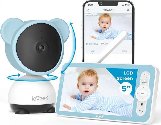 Main image of ieGeek 5'' Baby Monitor, WiFi Smartphone 1080P Baby Camera Via Screen and App Control, Night Vision Video Baby Monitor with Sound& Motion Detection, 2-Way Talk, 360° PTZ, LCD Monitor Control