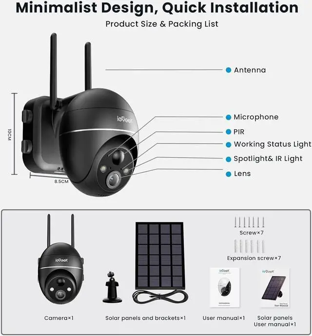 Alt view image 6 of 7 - ieGeek 5MP Security Cameras Wireless Outdoor, Solar Outdoor Security Cameras System 360° PTZ with Spotlight & Siren, 2.4Ghz Outdoor Cameras for Home Security,Color Night Vision, Work with Alexa