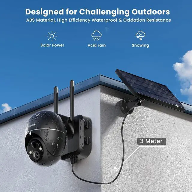Alt view image 5 of 7 - ieGeek 5MP Security Cameras Wireless Outdoor, Solar Outdoor Security Cameras System 360° PTZ with Spotlight & Siren, 2.4Ghz Outdoor Cameras for Home Security,Color Night Vision, Work with Alexa
