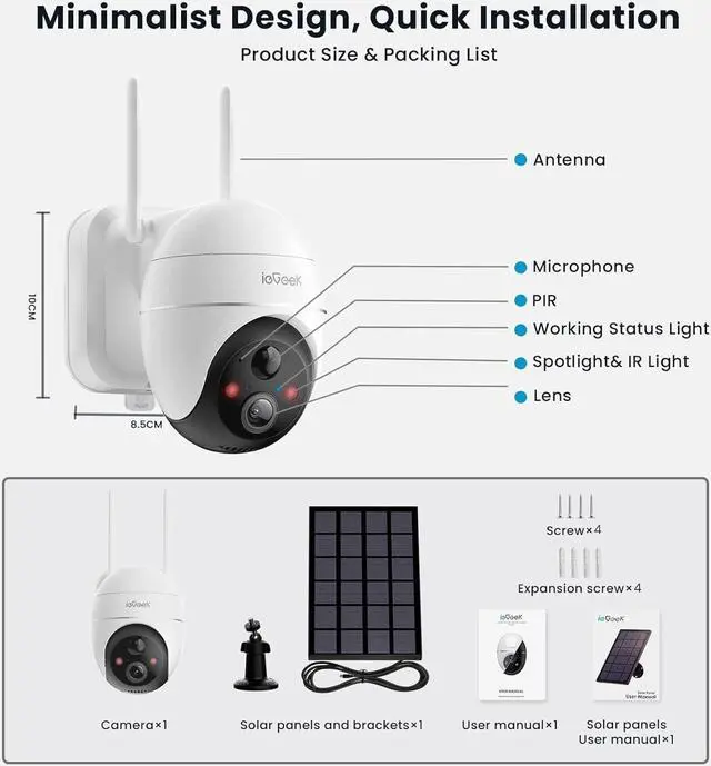 Alt view image 4 of 7 - ieGeek 5MP Security Cameras Wireless Outside, Solar Camera Outdoor Wireless WiFi 360° PTZ Battery Powered with Spotlight & Siren/Motion Detection/Color Night Vision/2-Way Audio/IP65, Works with Alexa