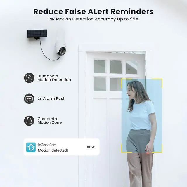 Alt view image 5 of 7 - ieGeek 5MP Security Cameras Wireless Outside, Solar Camera Outdoor Wireless WiFi 360° PTZ Battery Powered with Spotlight & Siren/Motion Detection/Color Night Vision/2-Way Audio/IP65, Works with Alexa